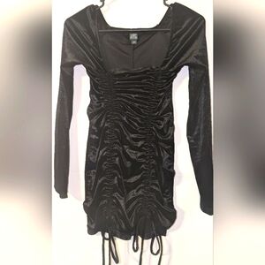 Women's Black Velvet Ruched Bodycon Mini Dress‎ XS Whimsygoth Coquette Y2K Fairy